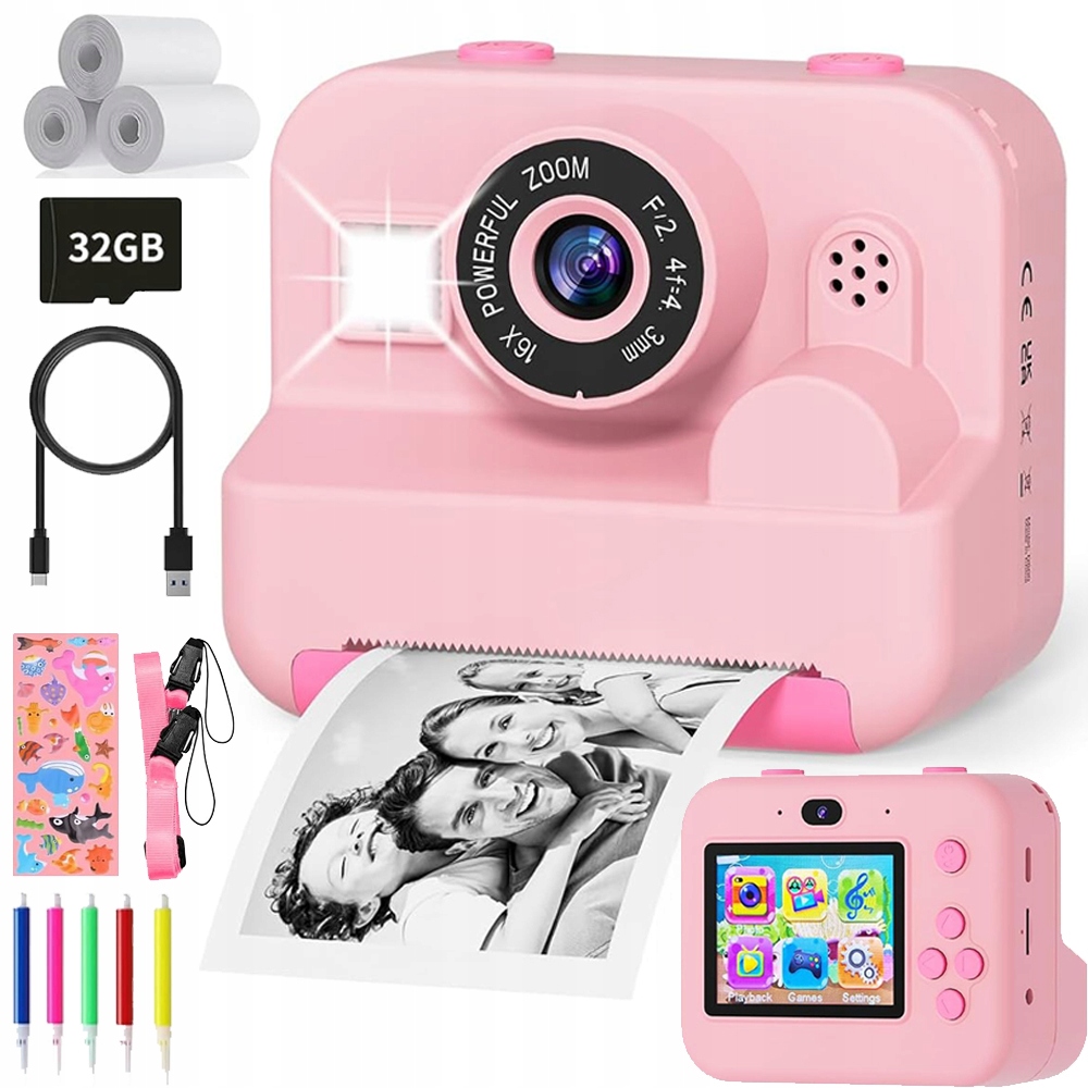 Fotoaparát 1080P Pro Děti Okamžitá 32GB Karta Sd Papír