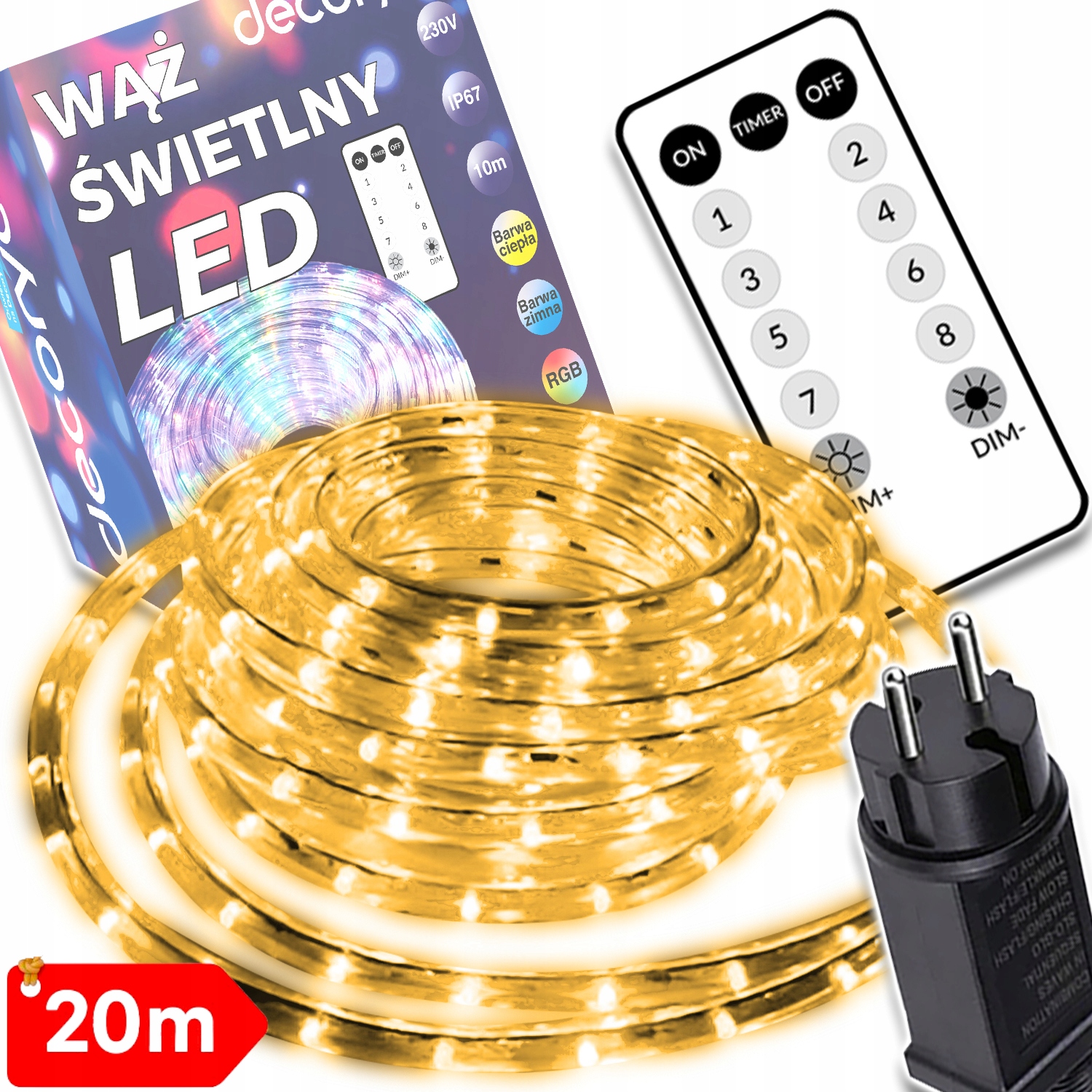 Světelný Had Led IP67 20M Silný Teplá Bílá Venkovní Voděodolný Dekorativní