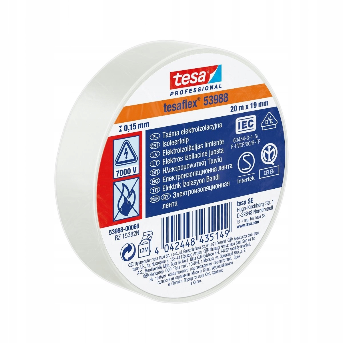 

Taśma Elektroizolacyjna 5000V Pvc 20M 19MM Biała