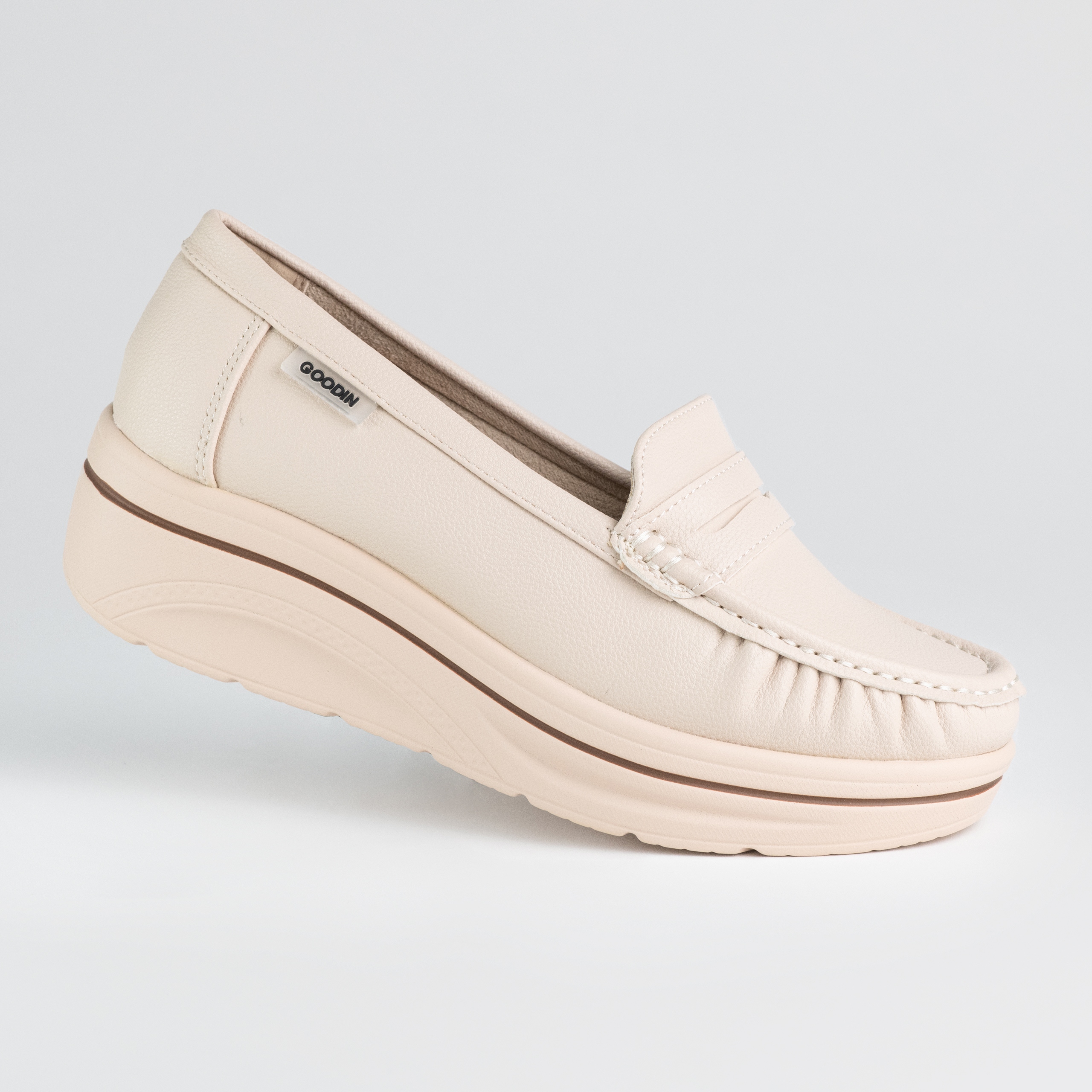 Dámské kožené mokasíny Goodin GD-FL6077 béžové, lehké, klasické, velikost 39