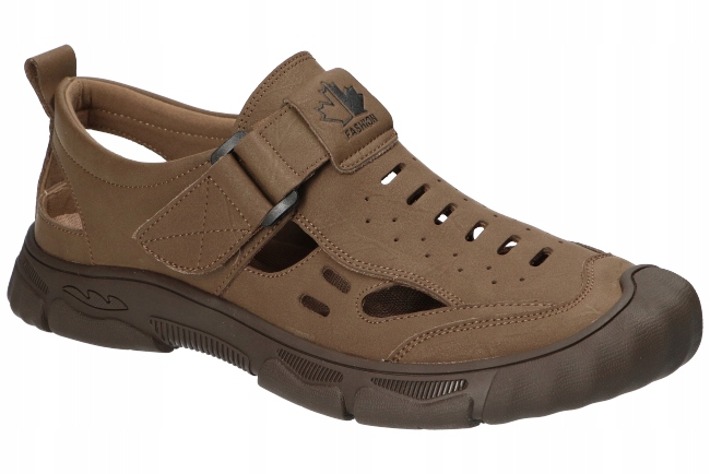 American Club CY144 Pevné Sandály Pánské Kožené Boty Na Suchý Zip Béžové 44