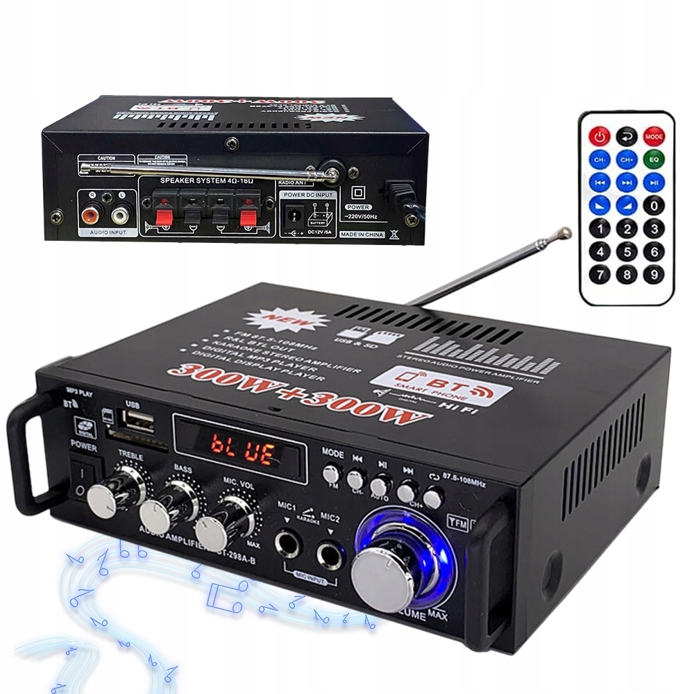 Hifi Stereo Zesilovač 600W Bluetooth Mini Audio Přehrávač 2-KANÁLOVÝ Přenosný