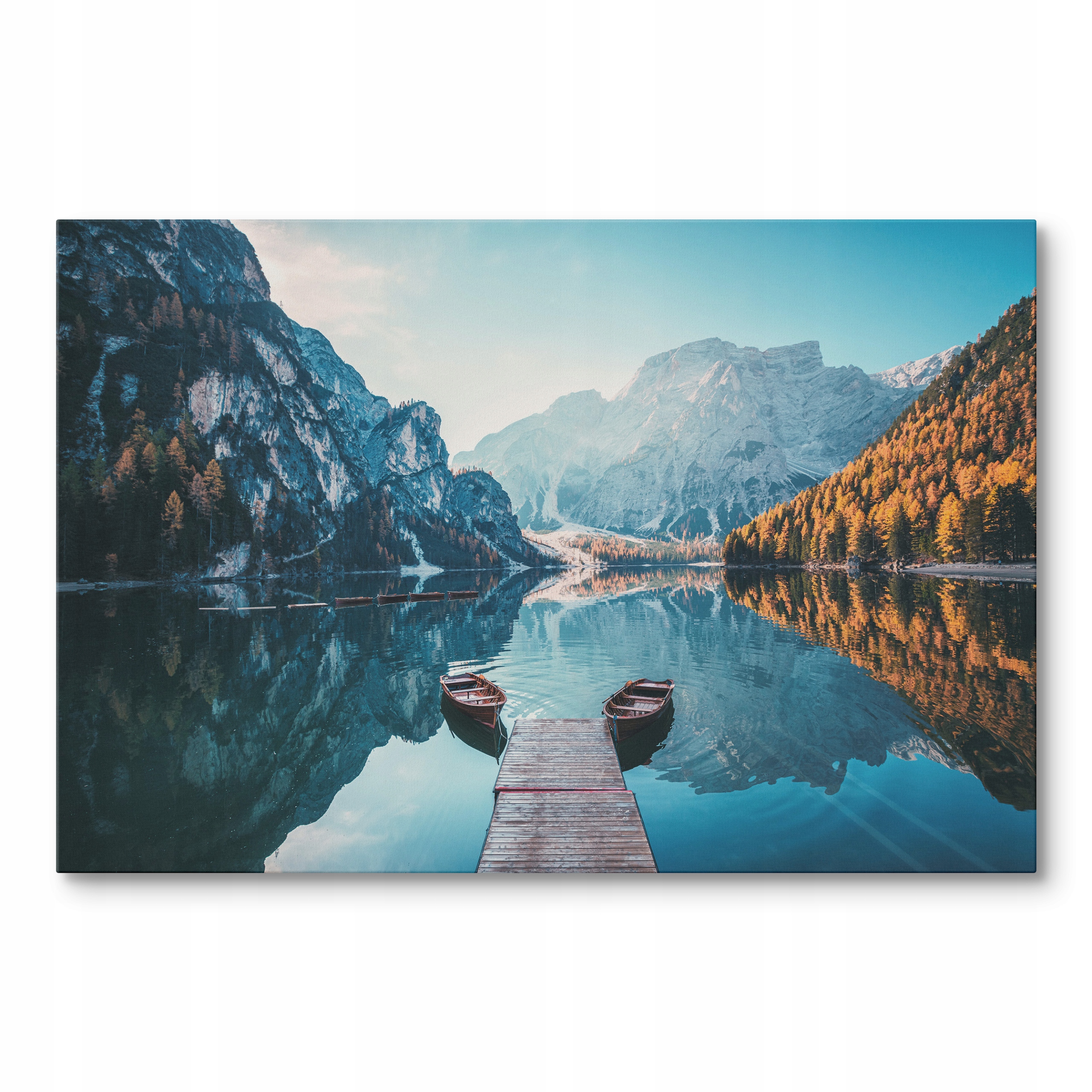 Obraz na plátně Lodě Na Jezeře Braies Itálie 90 x 60 cm