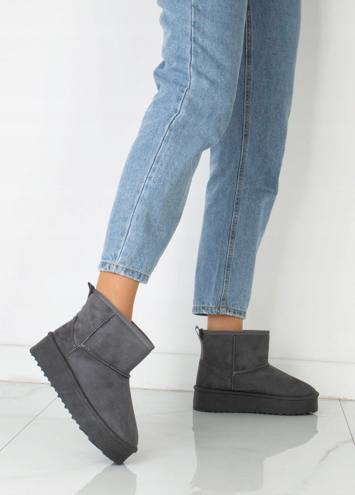 7881 SZARE OCIEPLANE BOTKI ŚNIEGOWCE NA PLATFORMIE GRUBA PODESZWA 41 Kolor szary