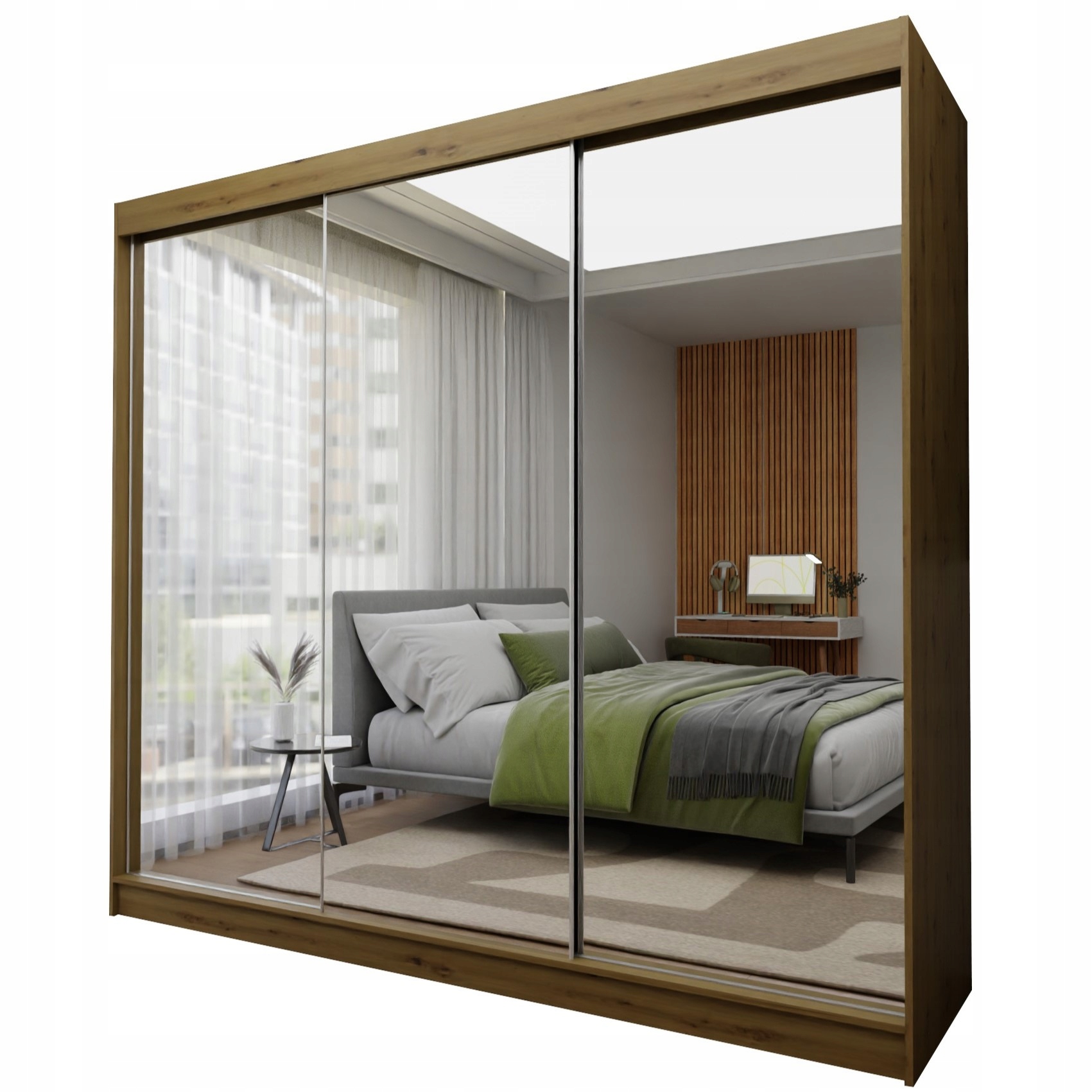 Skříň 240 cm se zrcadlem Skříň Třídveřová, dub Artisan