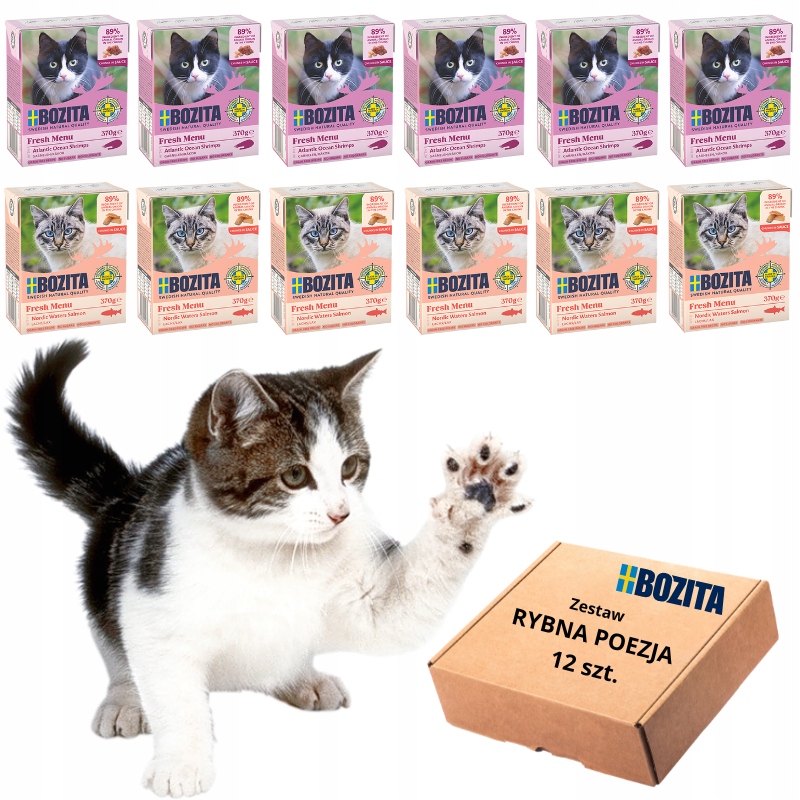 Levně Krmivo mokré pro kočky MIX Chutí Set 12 ks 370g Bozita Sos rybí poezie