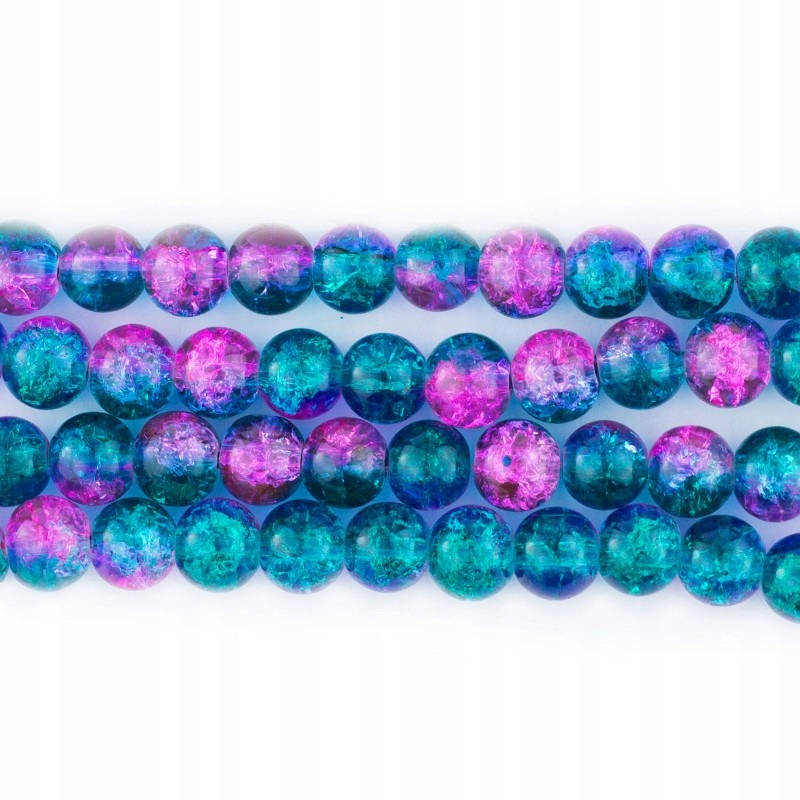 Koraliki Szklane Crackle 8mm Sznur 52szt dwubarwne