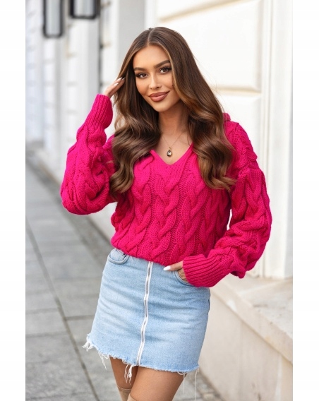 Svetr Roco mikina s kapucí Copánek Splétaný Polsko Oversize S M L Fuchsiová