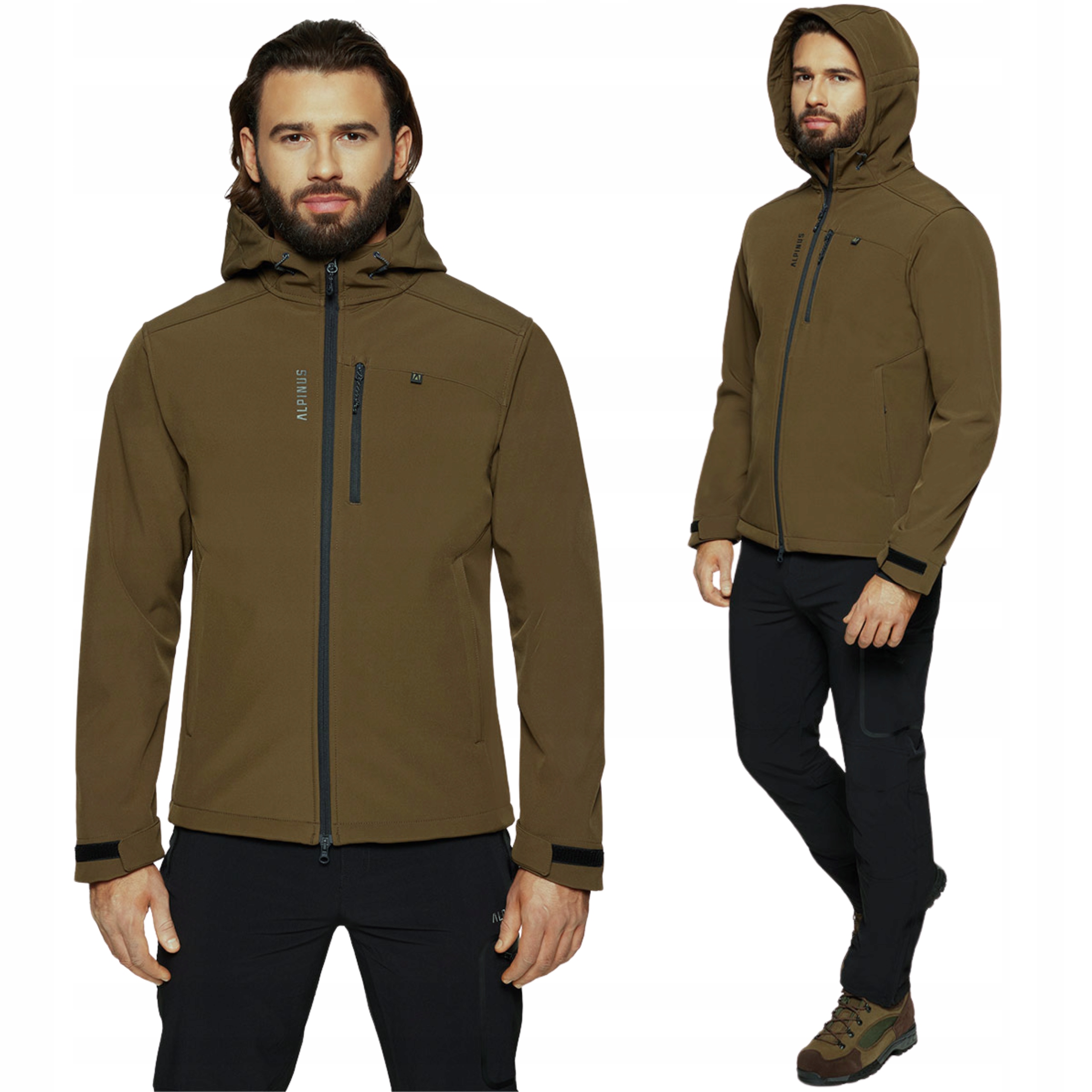 Alpinus Kurtka Softshell Męska Z Kapturem Wodoodporna Z Membraną Khaki L
