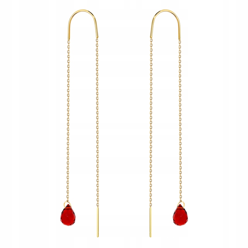 Zlaté Náušnice Závěsné pr. 585 14k Provlékací Červené Slzy Hydrokvarc