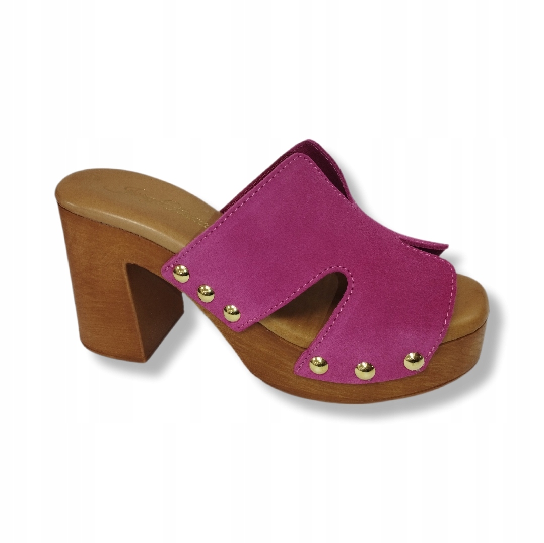 Kožené fuchsiové nazouváky na podpatku Jorge Oliveira 9196 vel. 41