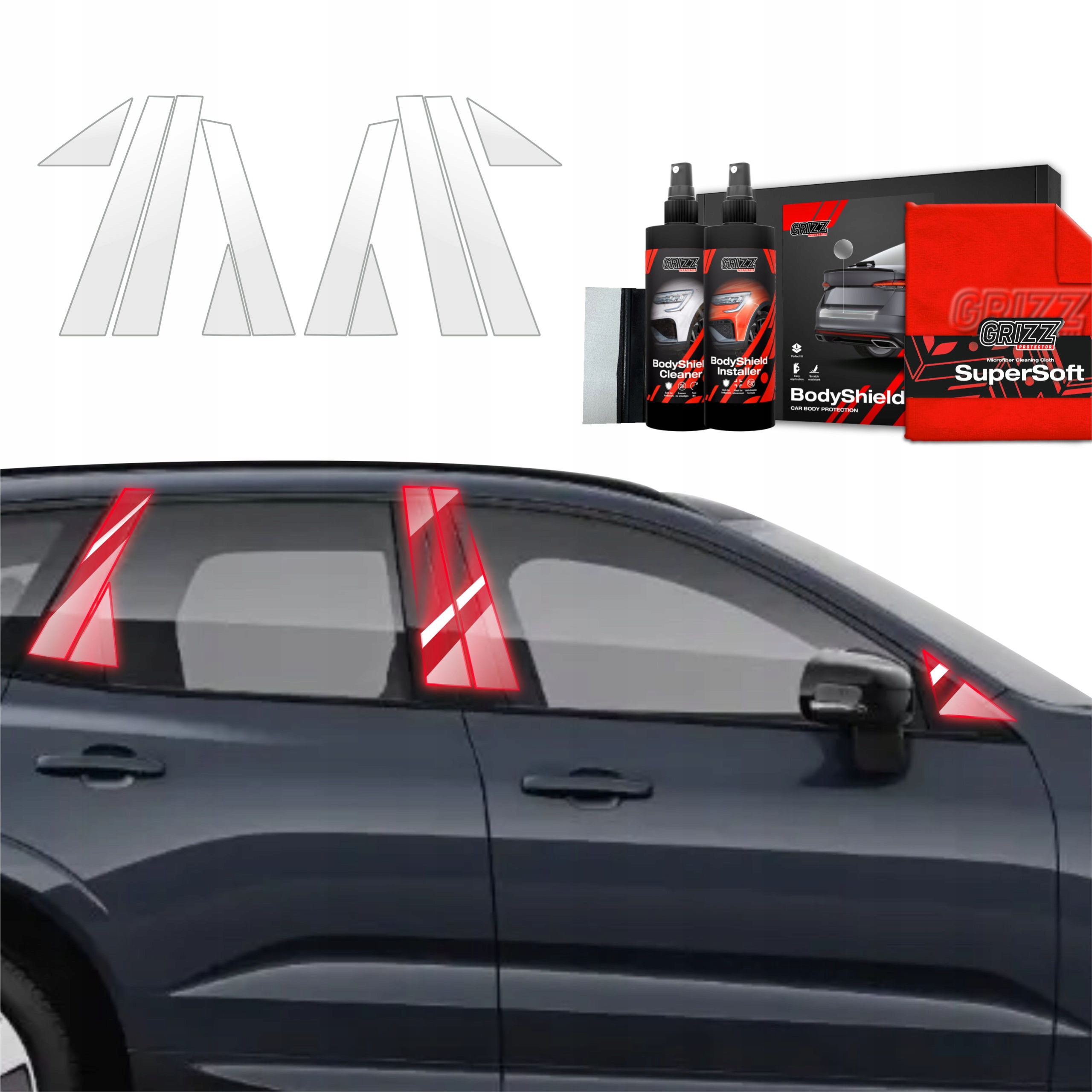 10v1 Fólie Ppf dýha na sloupky pro Volvo XC60 2 (2022-2025) Grizz
