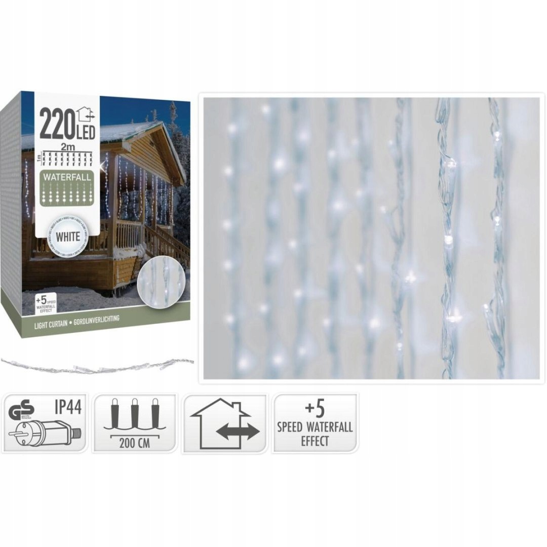 Vánoční Osvětlení Na Stromeček Světelný Závěs Waterfall Zew 220 Led Studená Bílá 5 Rychlostí