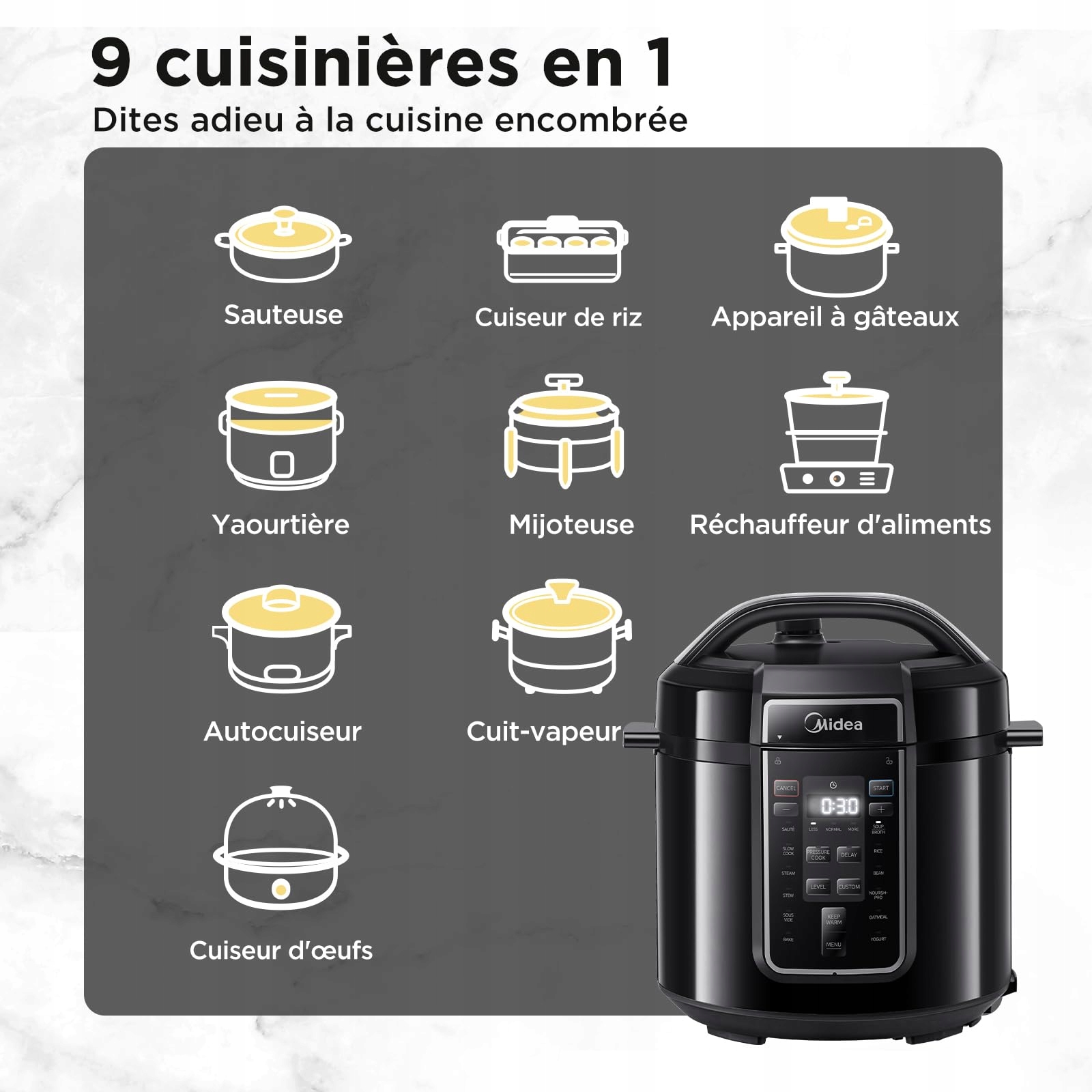 MIDEA Elektryczny Multicooker 9w1 12 Programów Jogurtownica Wolnowar 6L — miniatura 3