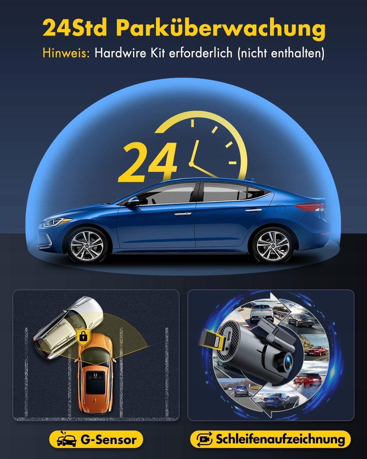 GKU Kamera Samochodowa 4K 2.5K Przód Tył WiFi 64GB Karta SD Nocny Tryb — miniatura 6