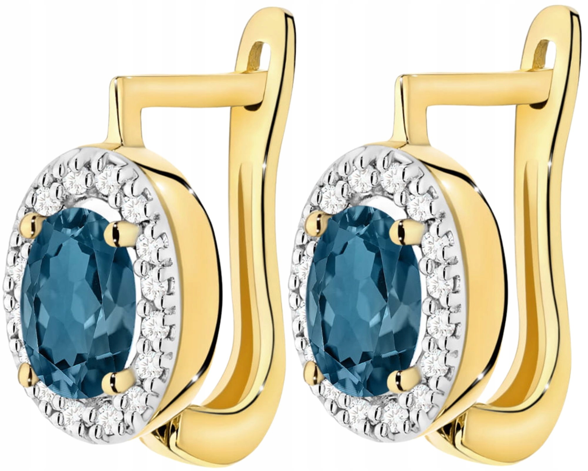 Zlaté Náušnice S Topazem London Blue A Diamanty, Zlato 585 Jako Dárek