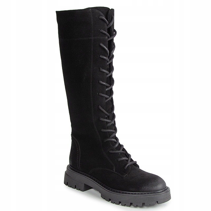 Chebello 4766 Černé Kožené Šněrovací Kozačky 38