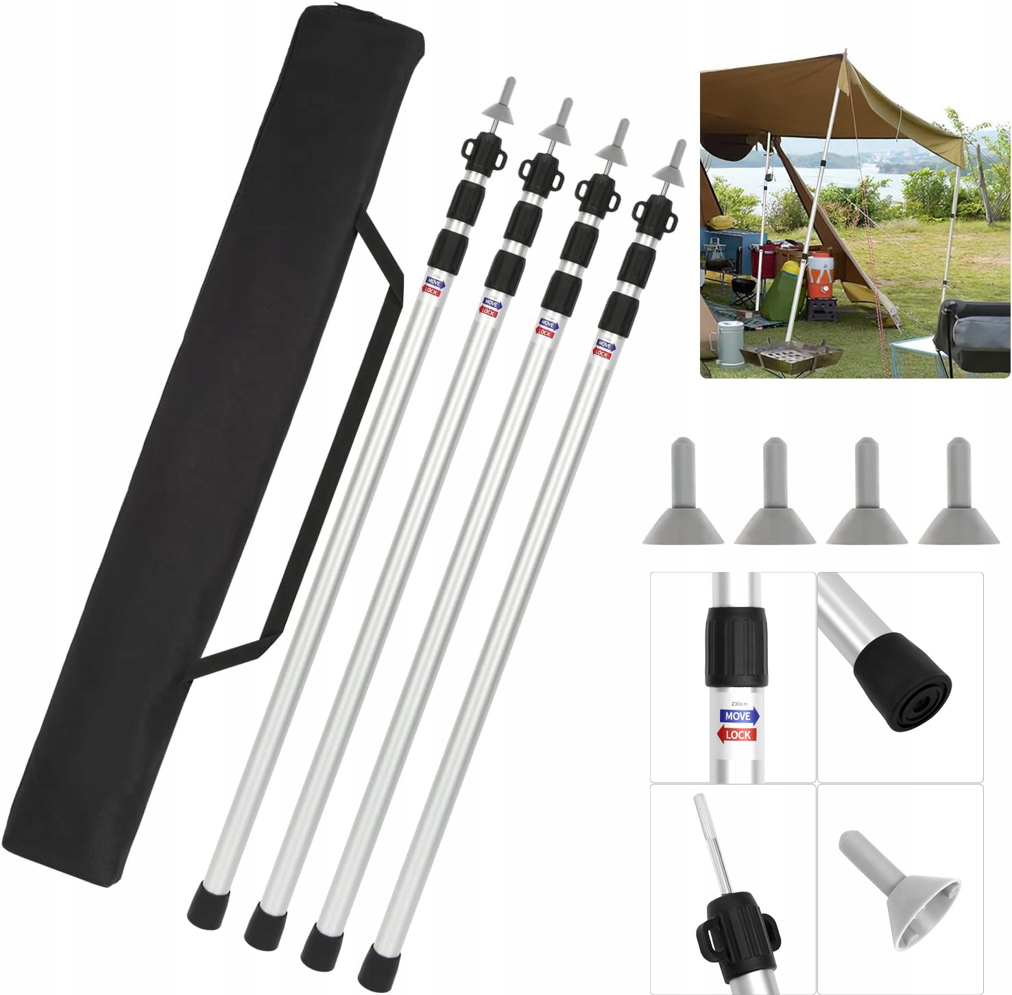 Stanové Tyče, Kempingové Hole, 4 Ks Teleskopická Tyč Na Stan