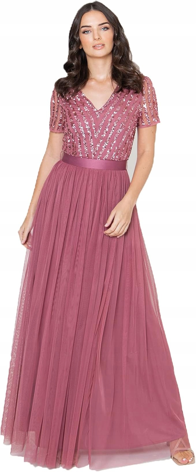 Maya Deluxe Plus Size Šaty Růžová Glamour Maxi Flitry 50 Jpb