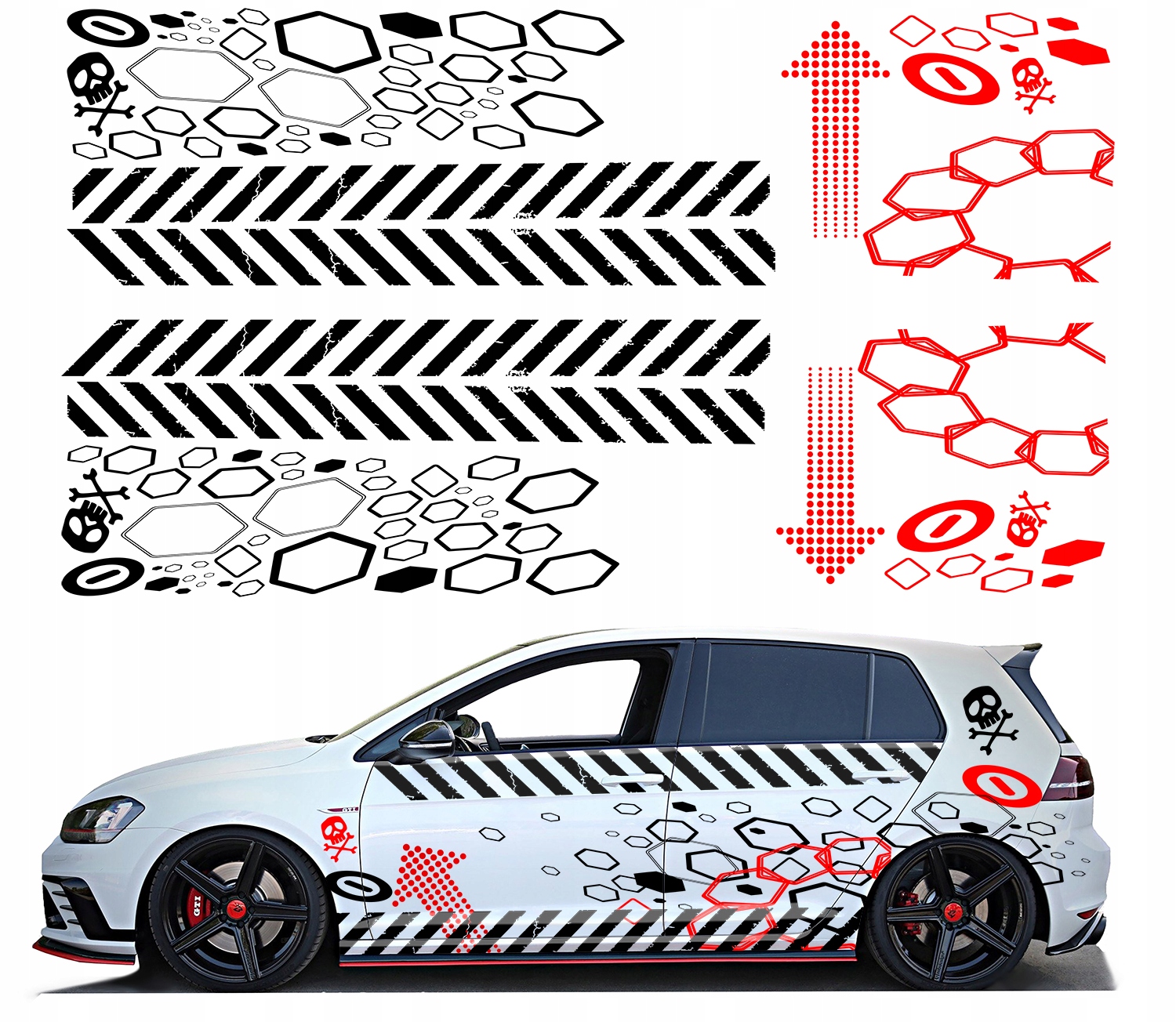 2x Samolepka Grafika na auto Motiv Šipky Hexageny Tvary 94x700