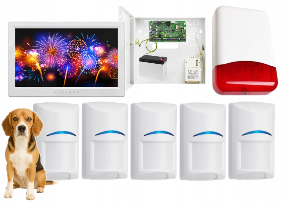 System Alarmowy Do Domu Paradox 5 Czujek Bosch Pet Panel LCD Dotykowy