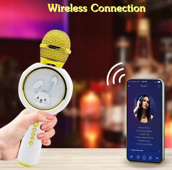 Bezprzewodowy Mikrofon KARAOKE dla Dzieci Królik Głośnik Bluetooth Kolor złoty