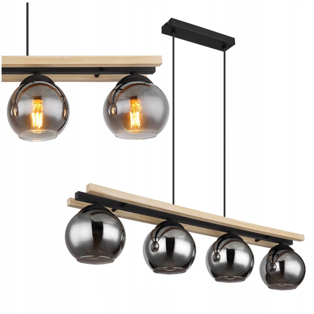 Závesná lampa Conni moderná kovová drevená 4xE27 dymové sklo