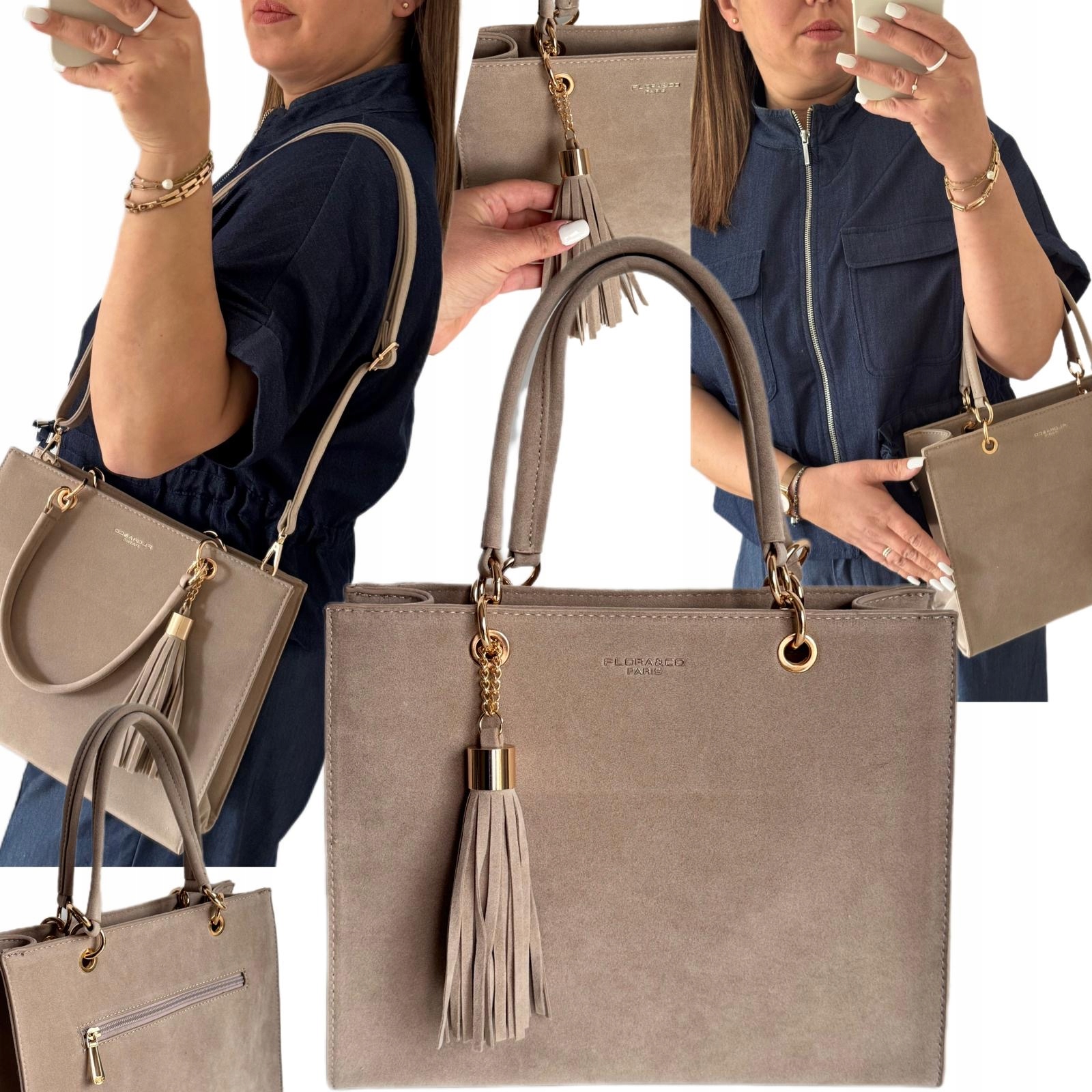 Dámská Kabelka Flora&co Semišová Taška Shopper Béžová A5 Dárek Na Velikonoce