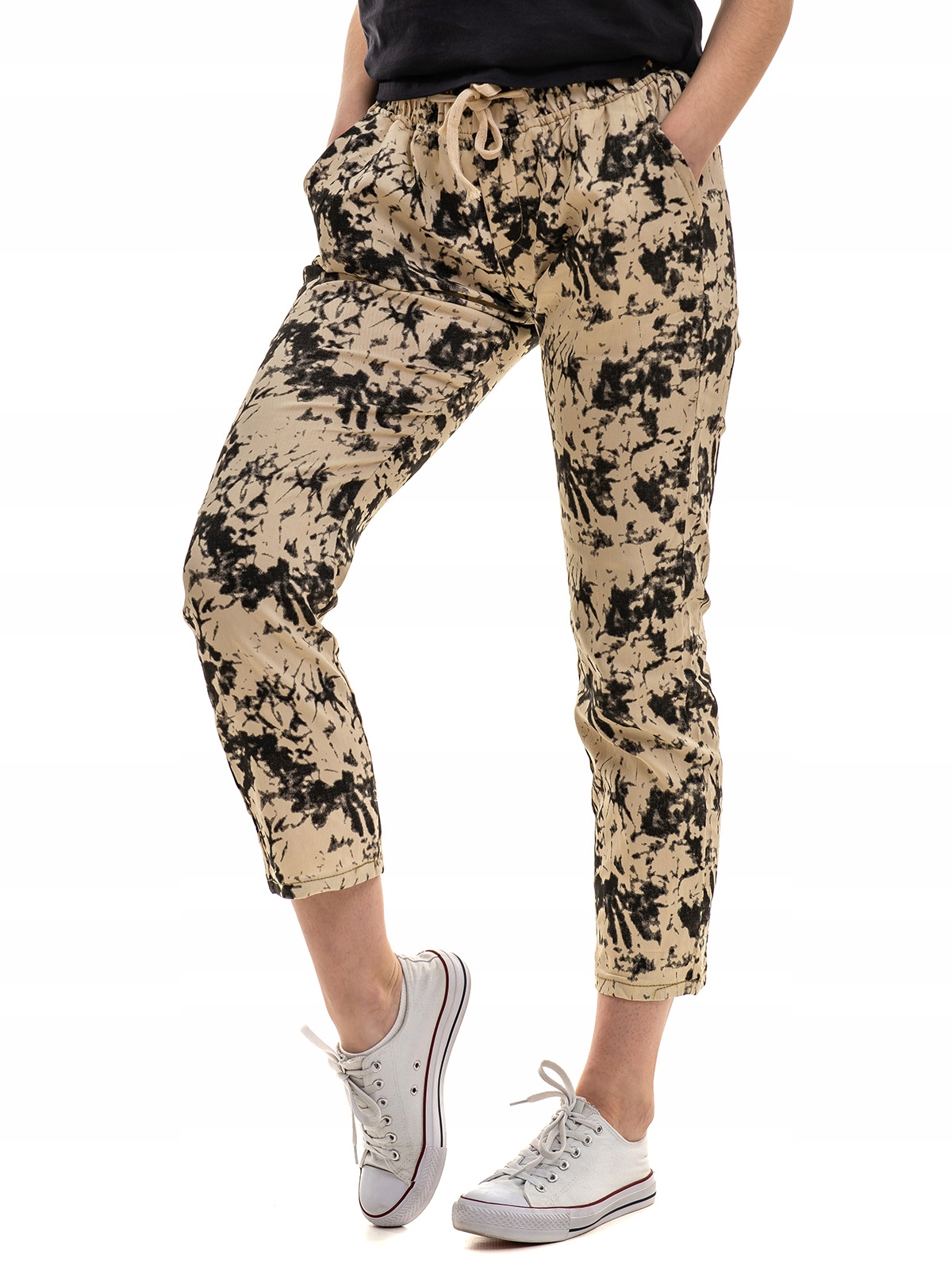 

Spodnie damskie tie dye elastyczna talia beżowy M