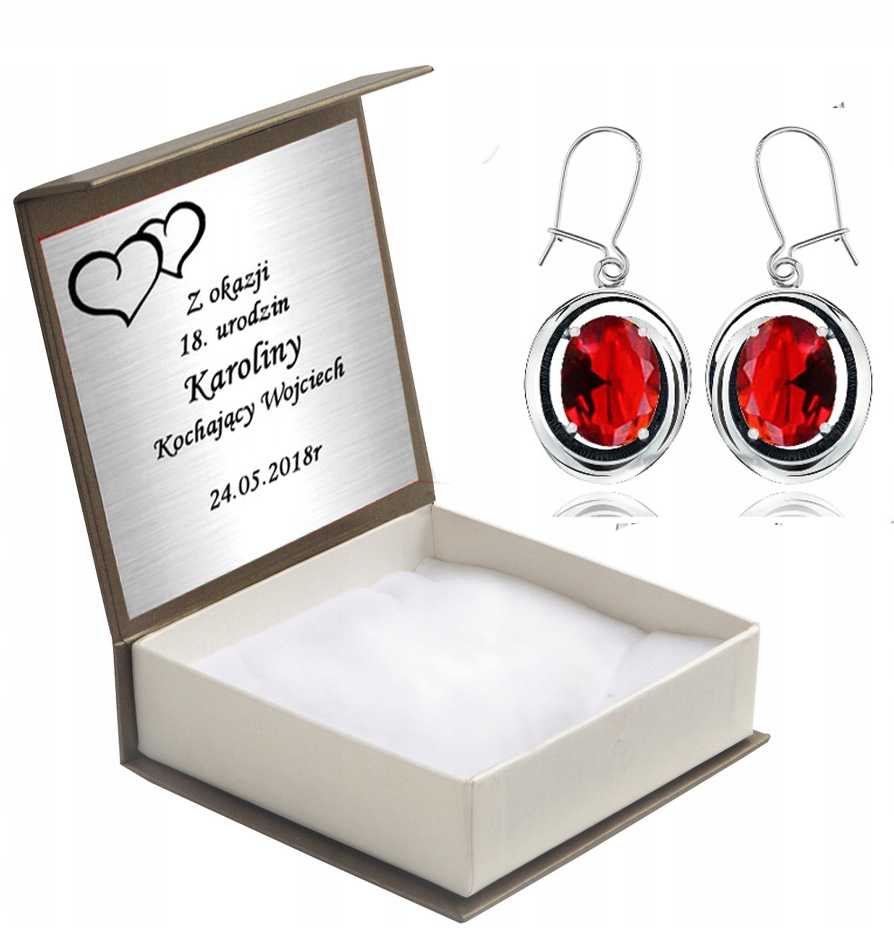 

Kolczyki Wiszące Z Czerwonymi Cyrkoniami + Grawer