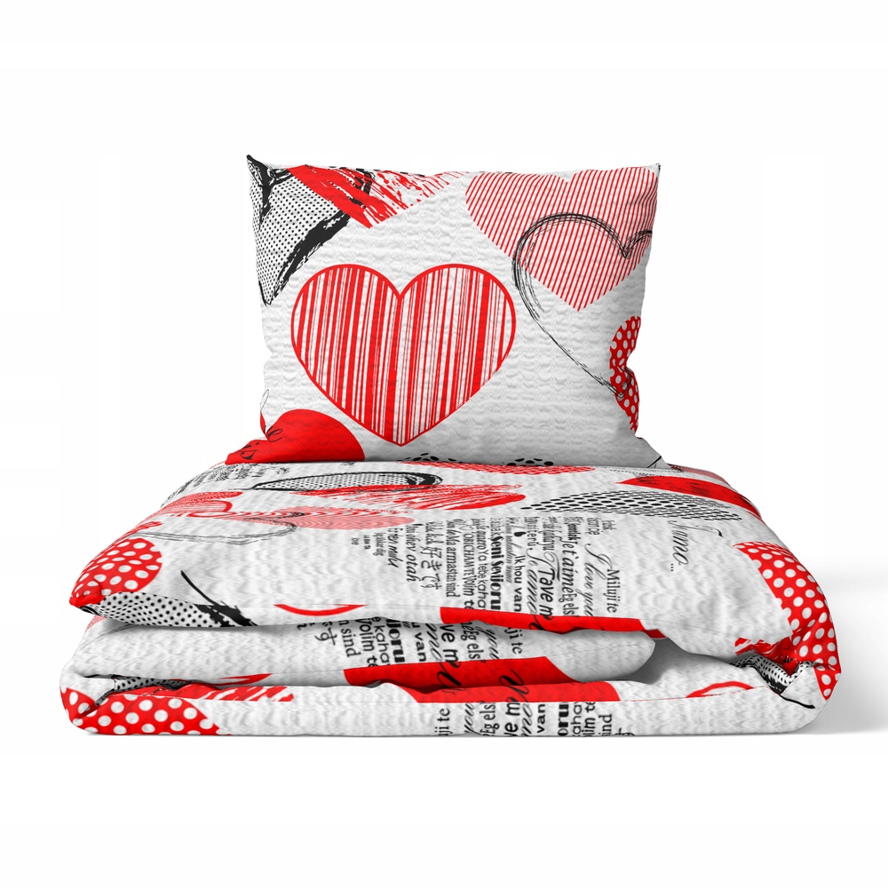 Krepové Povlečení 160x200 Povlak 70x80 Hrubá Polská Bavlna Srdíčka s náprsenkou