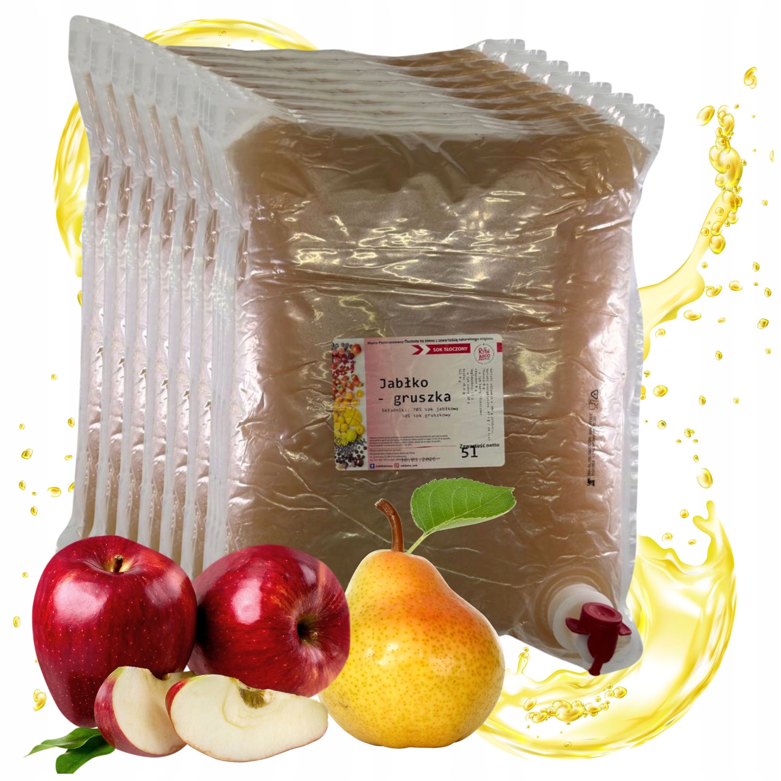 Sok Jabłko gruszka 8x5l 100% Nfc tłoczony naturalny bez dodatku cukru