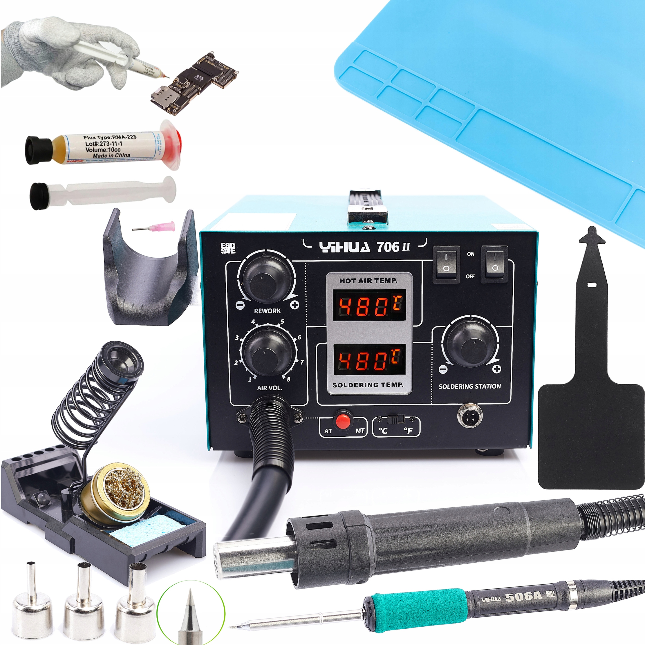 Pájecí Stanice Hot Air Páječka 706 II Tavidlo Podložka Silikonový Držák