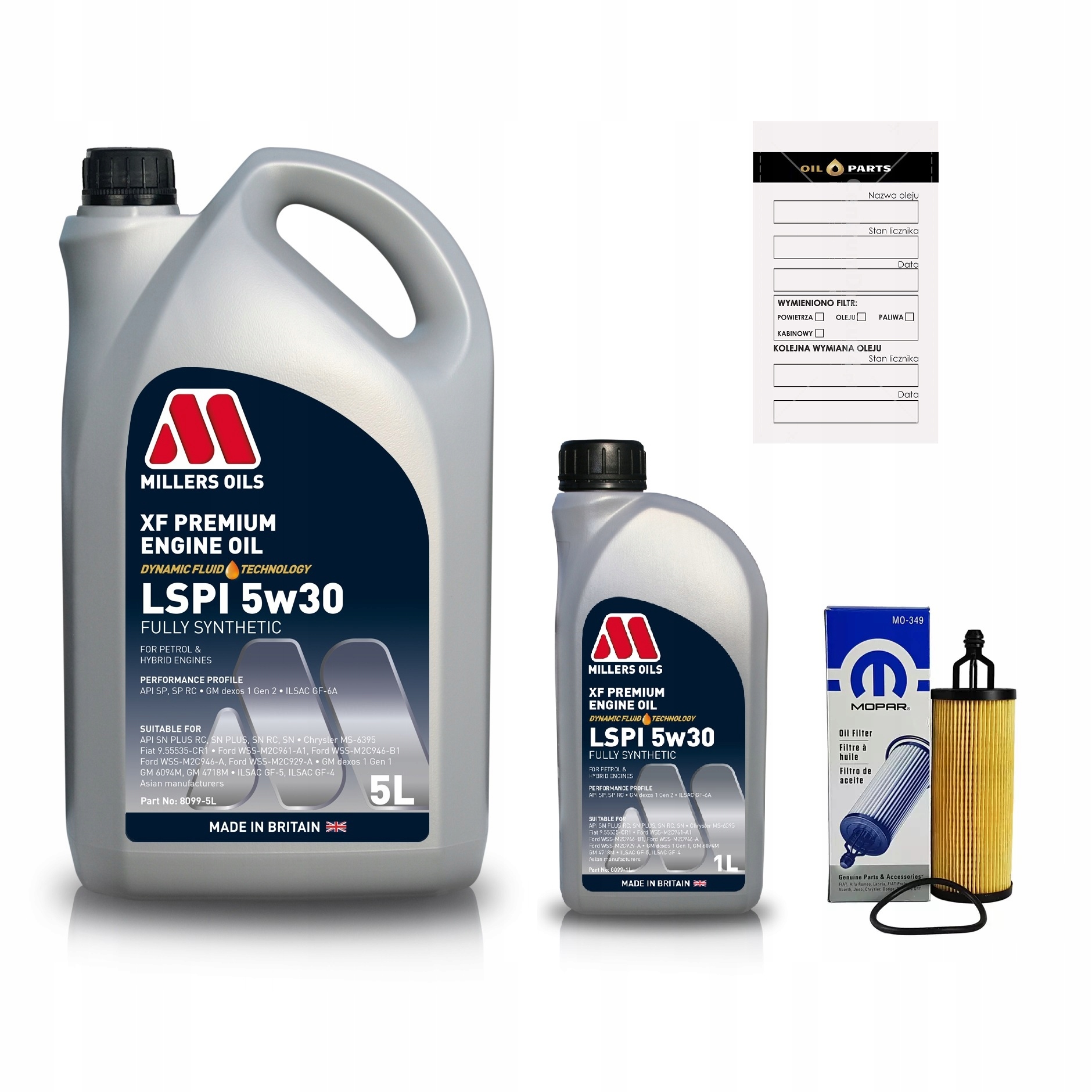 Millers 5W30 6L MS-6395 Filtr MO-349 Jeep Dodge Chrysler 3.6L V6 2014-