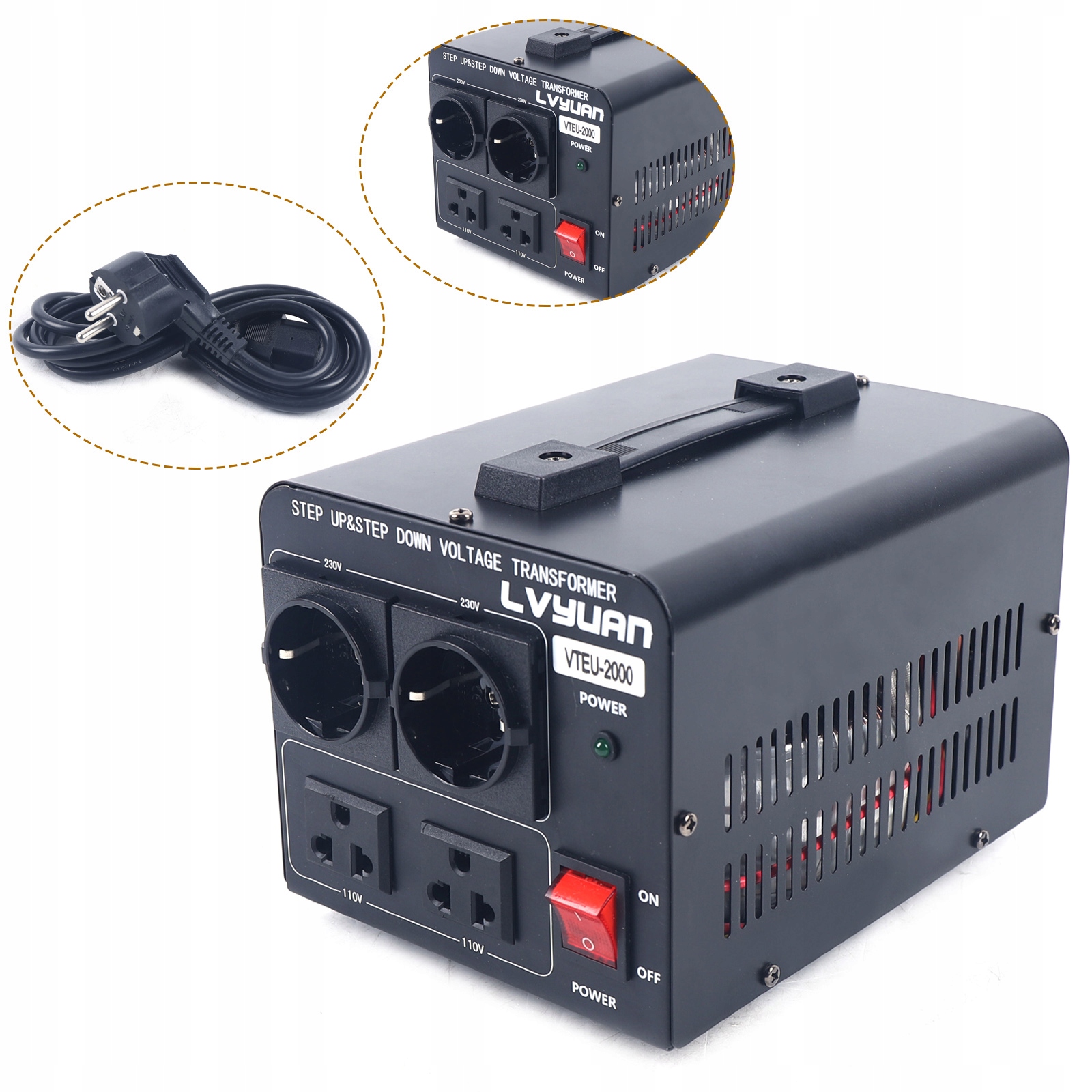 VTEU-2000 Transformator,Konwerter napięcia 2000W, 110V-230V, 230V-110V