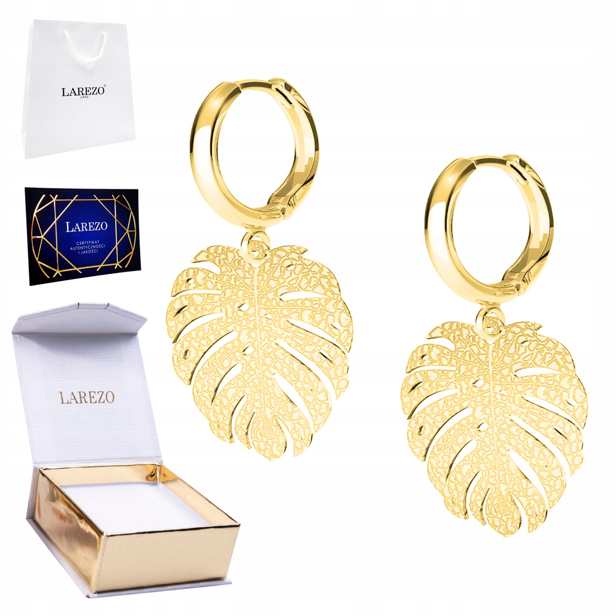 Zlaté Náušnice 925 s listy Listy Polská příroda Pozlacené 24K