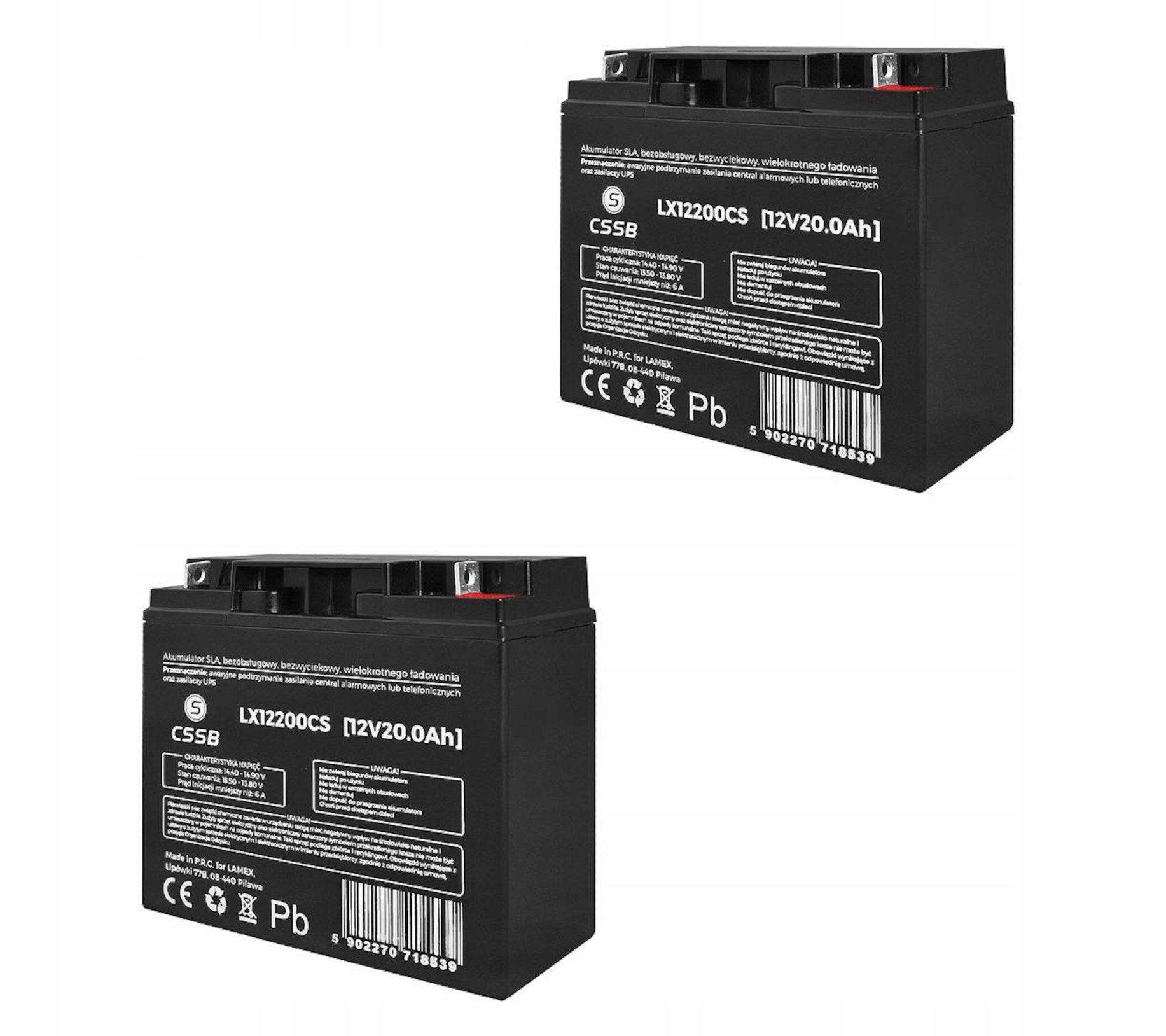 2x Akumulátor Agm 12V 20Ah Cssb (rozměr 18Ah) autíčko Ups kolo solární alarm