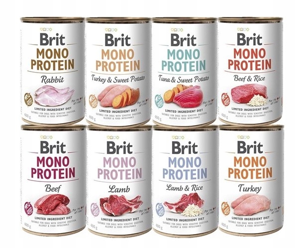 Brit Mono Protein Vlhké krmivo pro psy mix chutí 8x400g Hypoalergenní