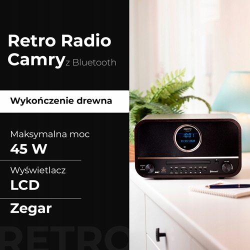 CR 1182 Retro Radio Bluetooth DAB+ FM CD Drewno Eleganckie