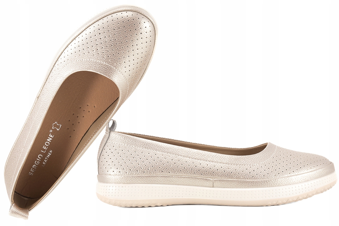 Sergio Leone BL-109 Dámské Polobotky Balerínky Kožené Vložky zlaté 36