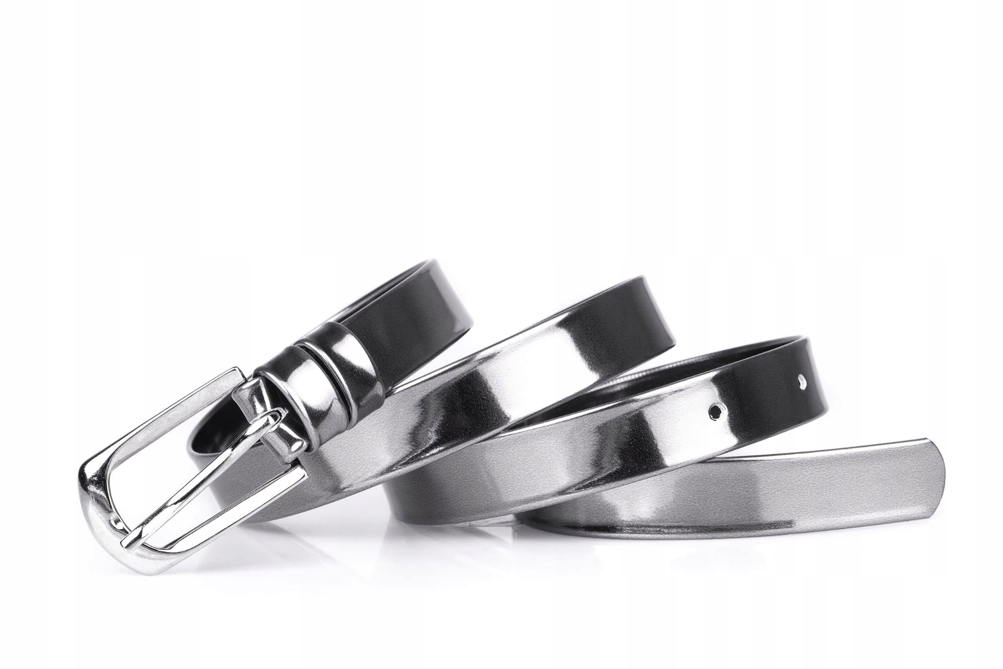 

Pasek damski klasyczny stare srebro lakier 2 cm