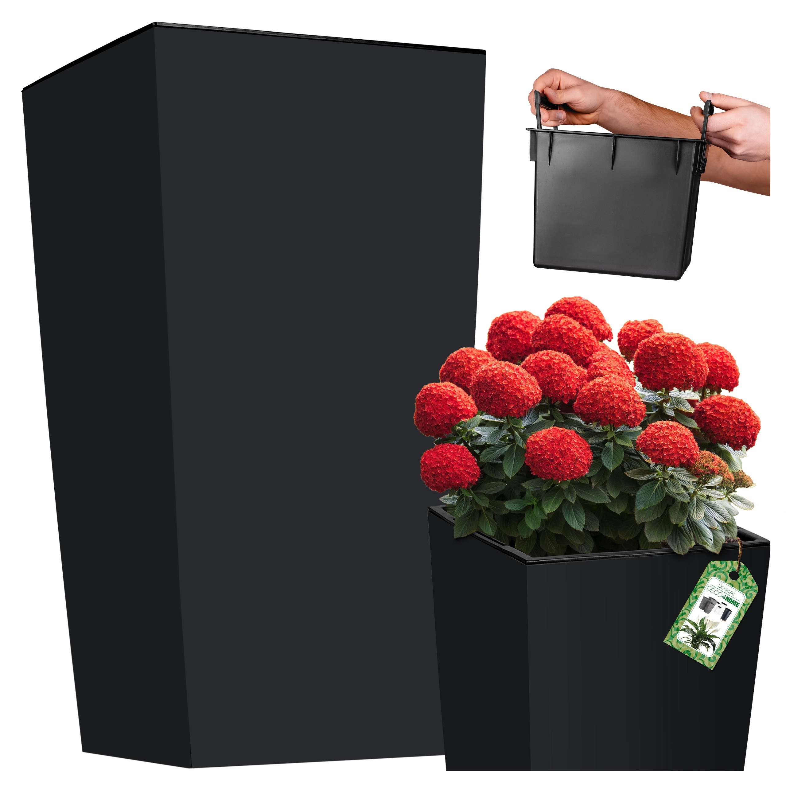 Doniczka Donica Ogrodowa Antracyt Mat Kwietnik Na Taras Wysoka 61CM Wkład