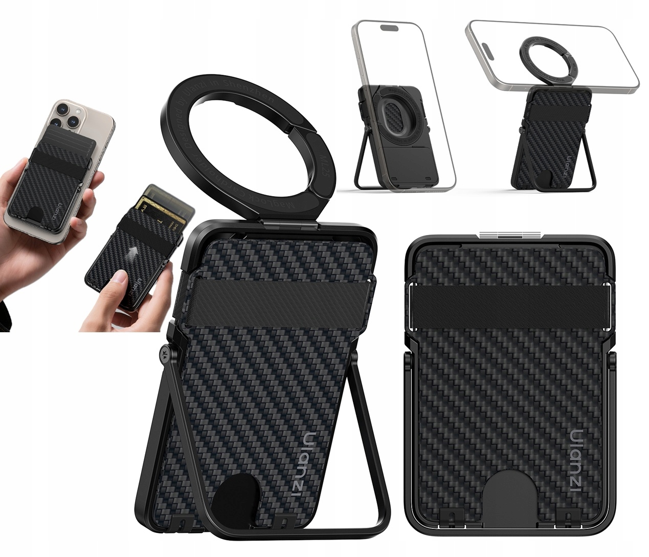 Magnetická peněženka MagSafe na karty 2v1 stojan na telefon Ulanzi ML25