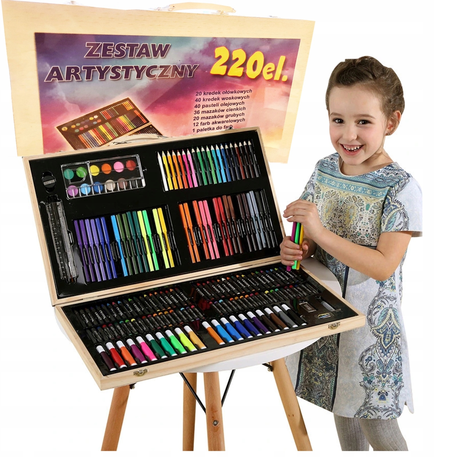 

Zestaw artystyczny do malowania w walizce Drewno
