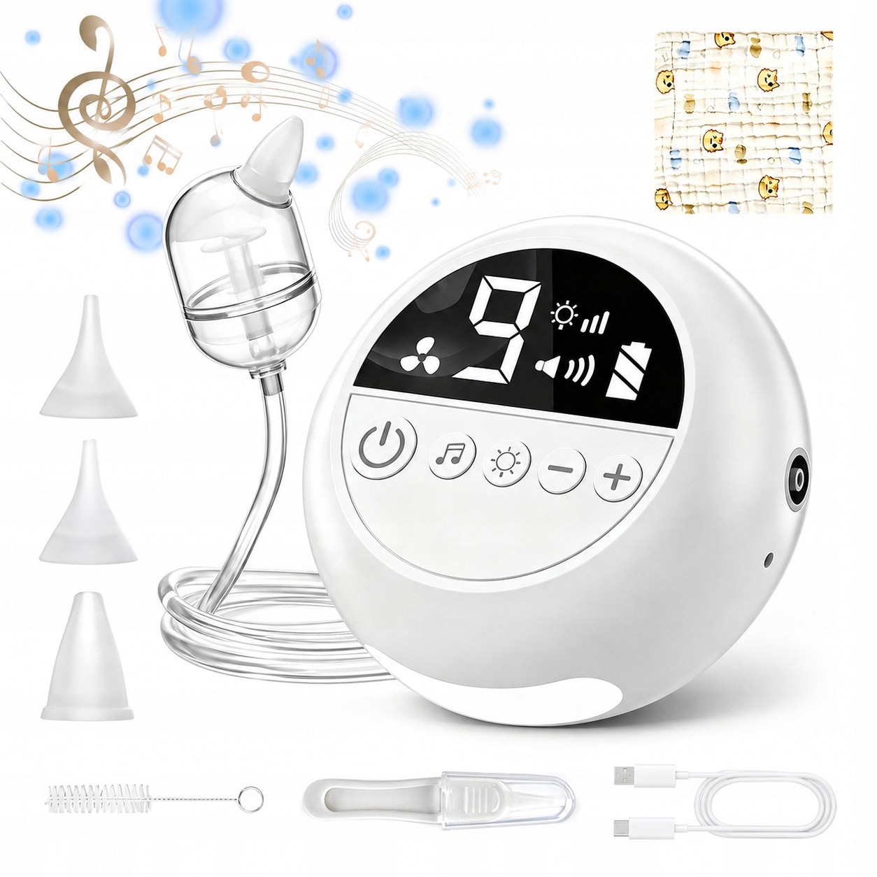 Aspirator Elektryczny Do Nosa Dzieci Odciągacz 9 Poziomów 65KPA 2500MAH