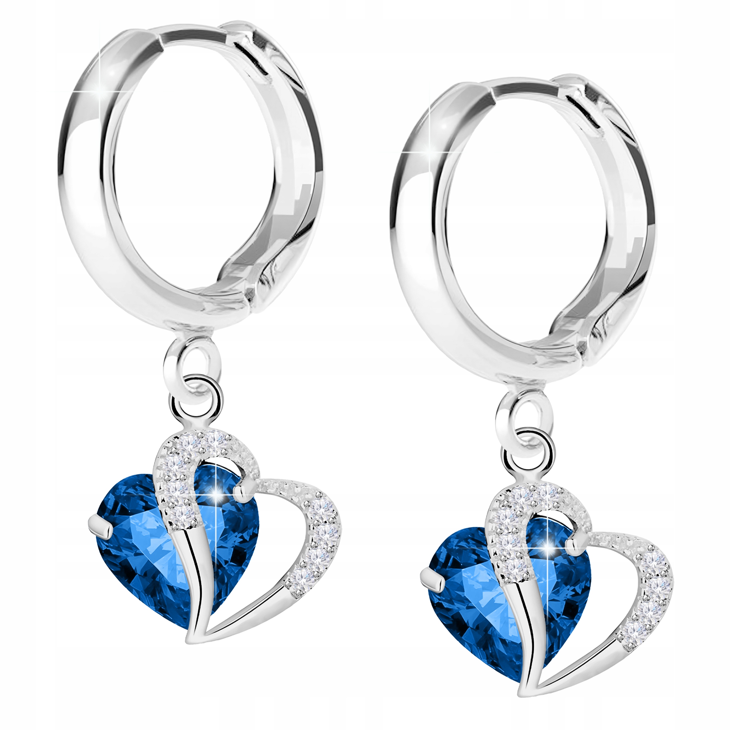 Náušnice Lesklé Křišťálové Srdce Modrá Srdíčka Zirkony Stříbro 925