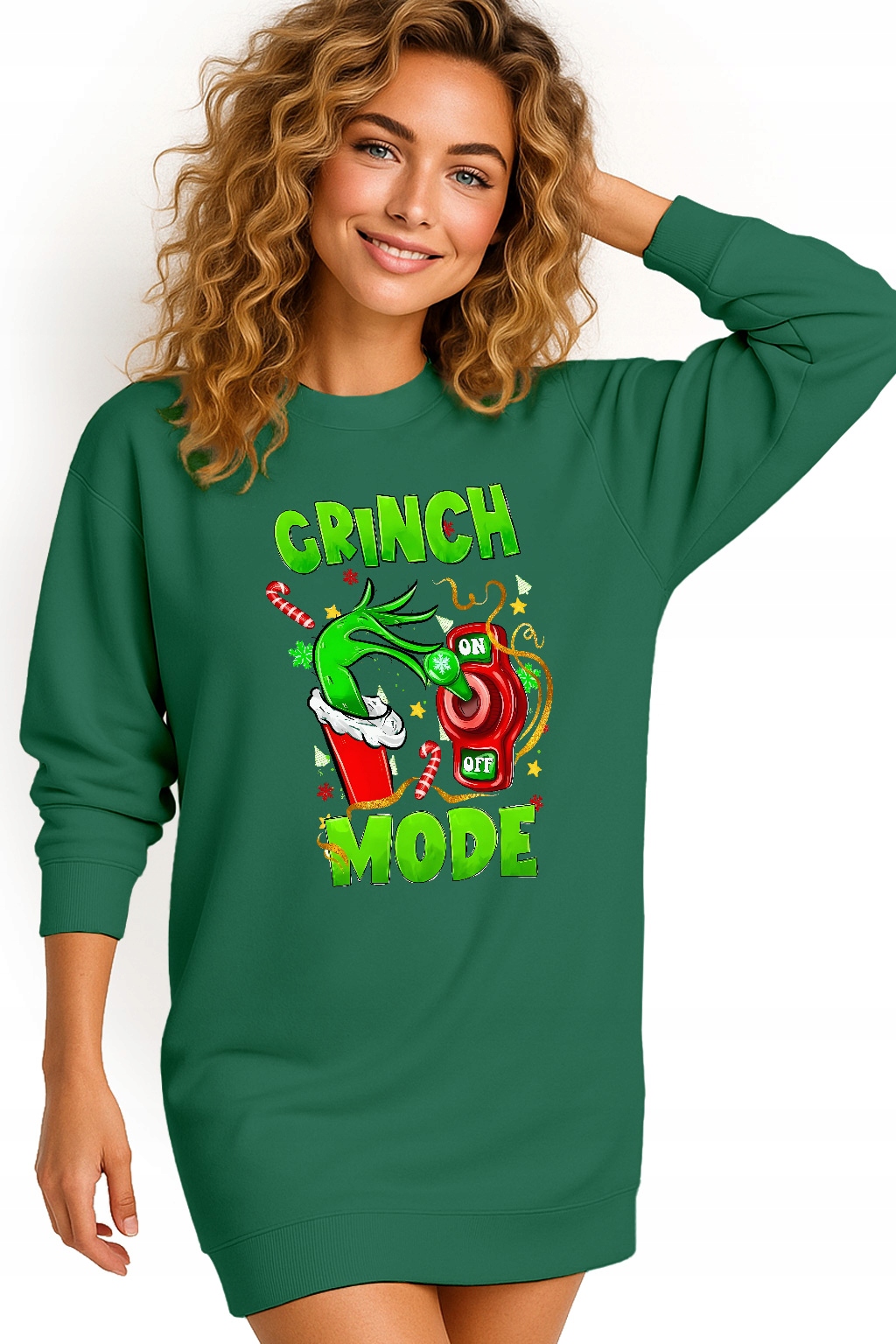 Mikina Vánoční Oversize Šaty Grinch Mode On Dárek Vánoce XXL