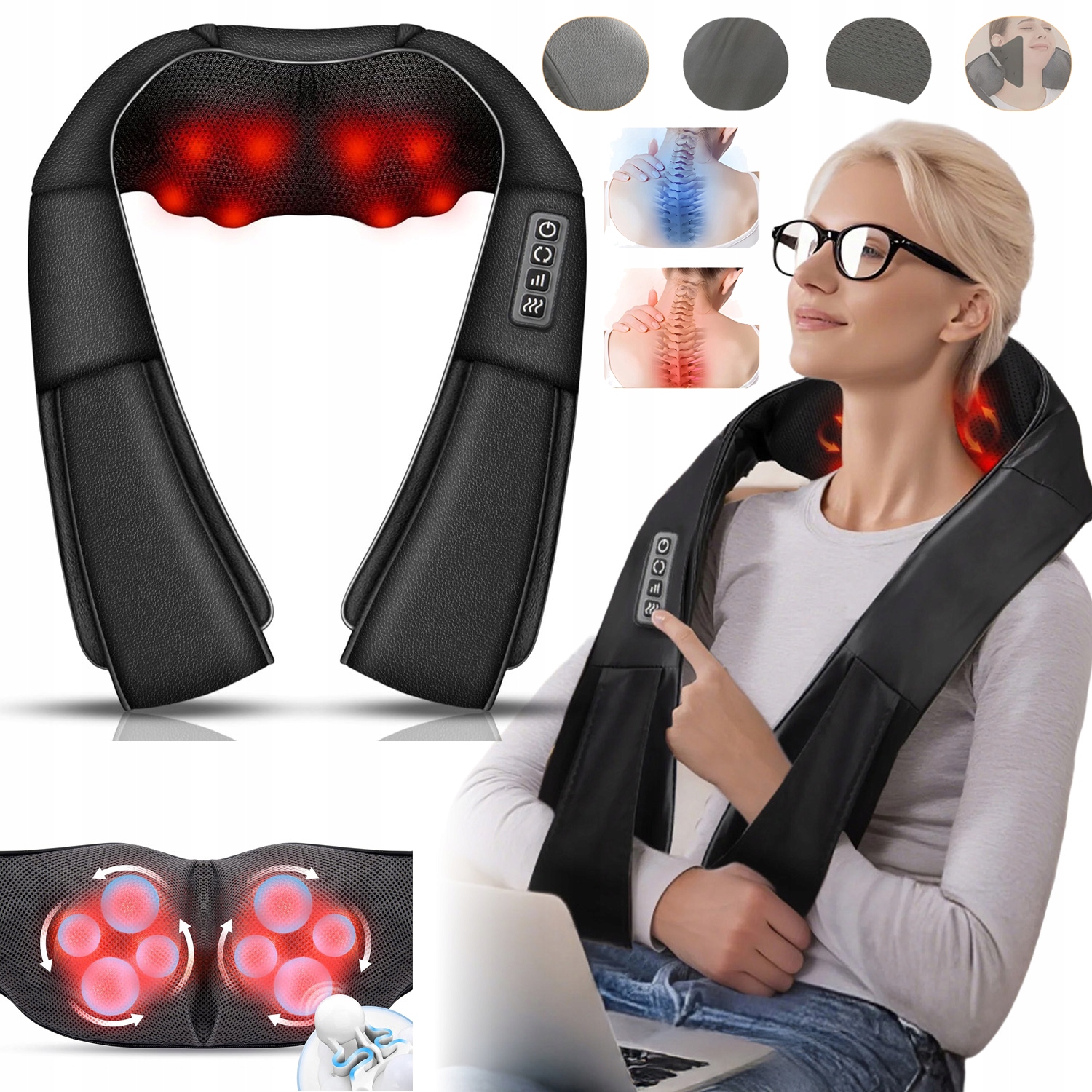 Masażer Do Szyi Karku Ramion Pleców Pas Masujący Grzejący Wysokiej Jakości