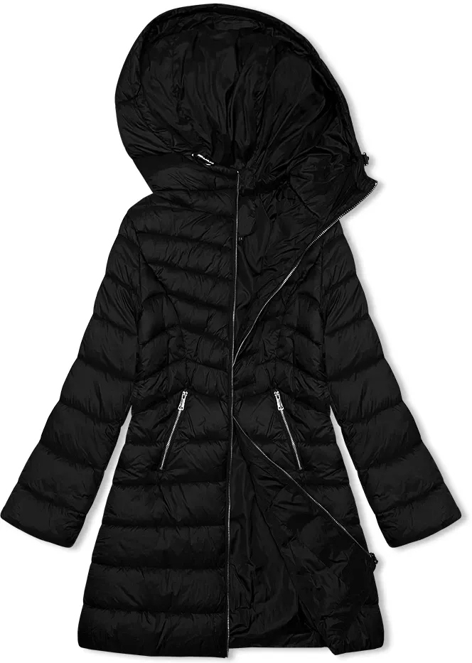 Prošívaná Bunda S Kapuce 11Z8083 Černá M (38)