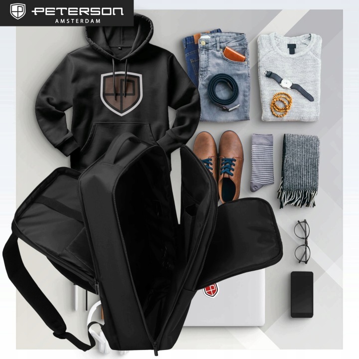 Plecak do samolotu 55x40x20 Peterson 44 l Ryanair Wizz Air Lot czarny Usb